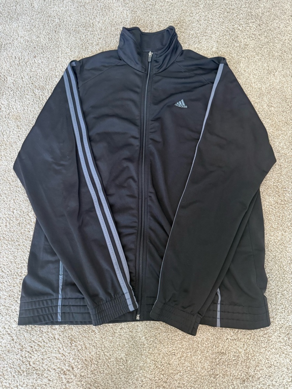 adidas Black Track Jacket with Gray Stripe Accents